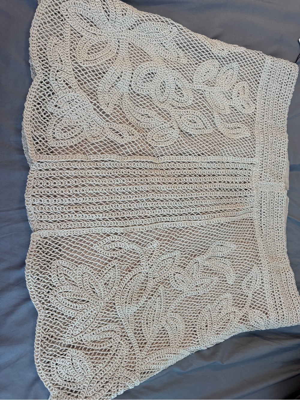 🌿 Skies Are Blue Curvy Intricate Crochet Open-Weave Top. Size 3XL